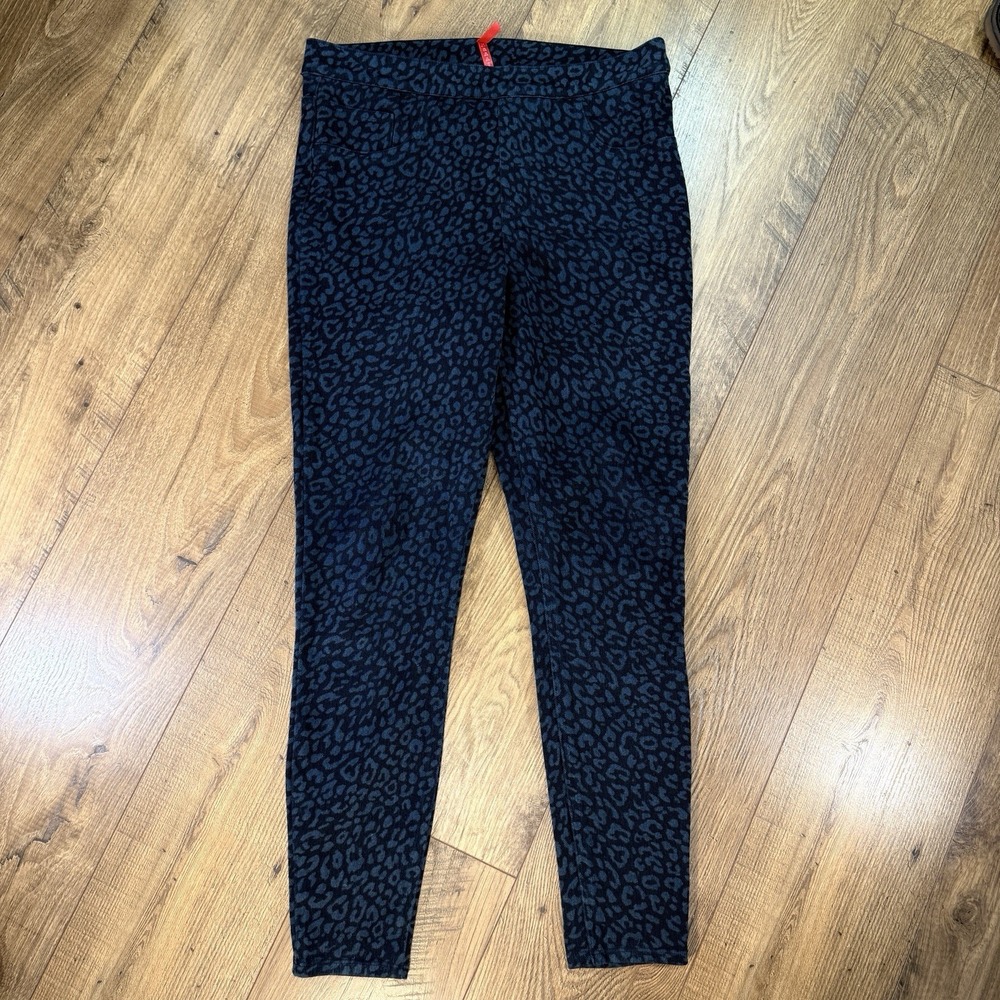 Spanx Leopard Jean-ish Leggings Denim Pant Womens Large L Blue Stretchy Pull On